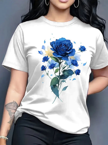 Women's Floral Heart Graphic Print T-Shirt