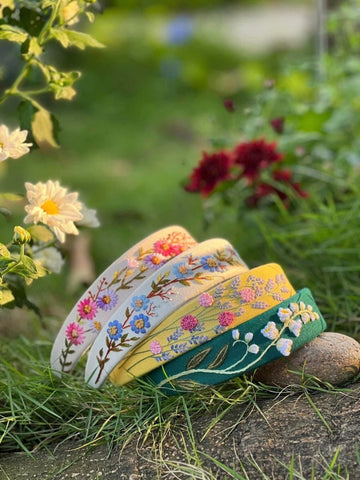 Floral Embroidered Headband, Linen Hair Accessories, Cute Embroidery