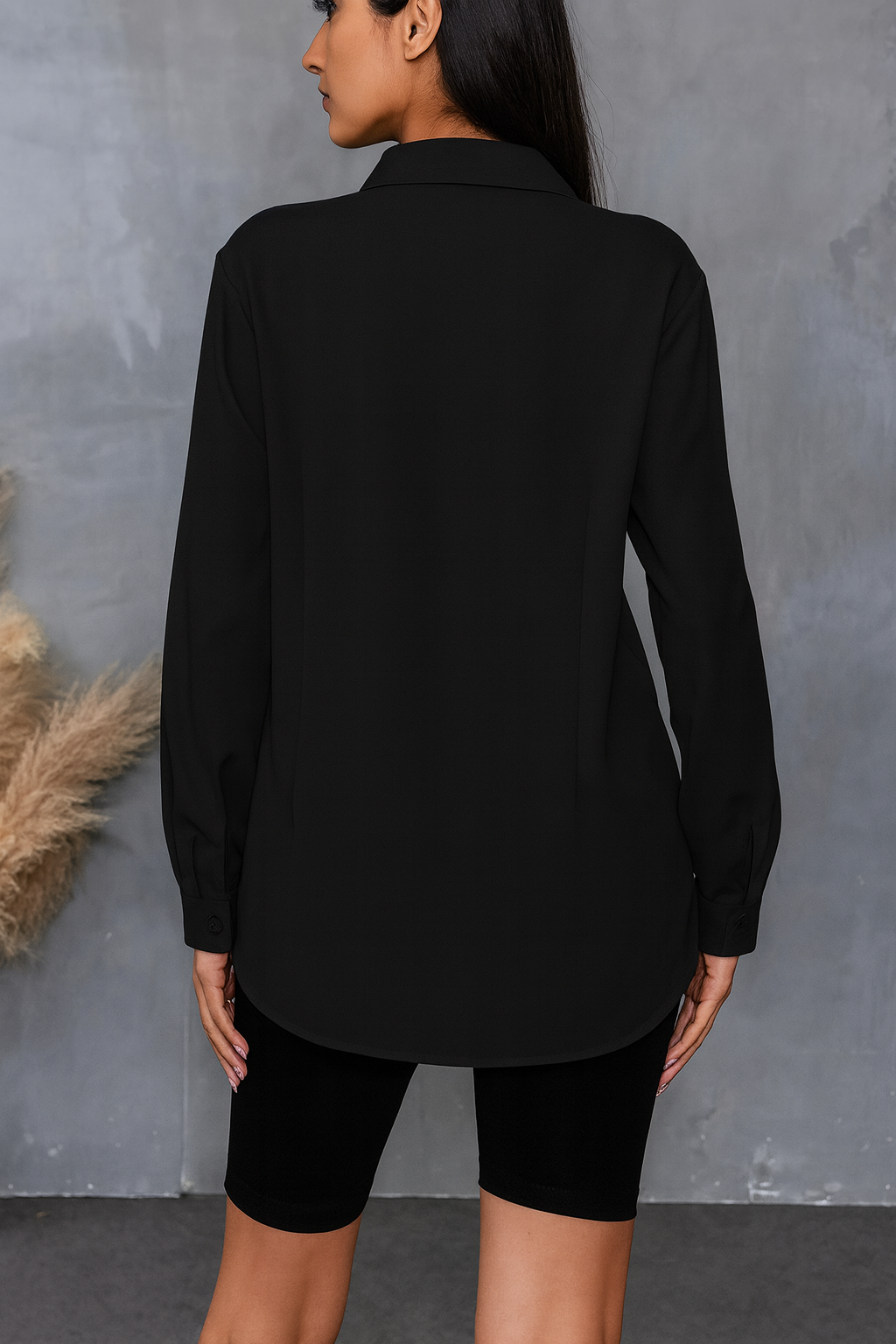 Women'S Solid Color Long Sleeve Shirt with Cut-Out Chest and Collar