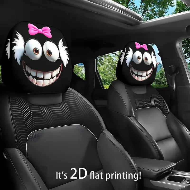 2pcs Disney Fun Cartoon Themed Printed Car Seat Cushion Headrest Neck Pillow Cover - Cute Design, Ideal for All Seasons, Perfect Halloween