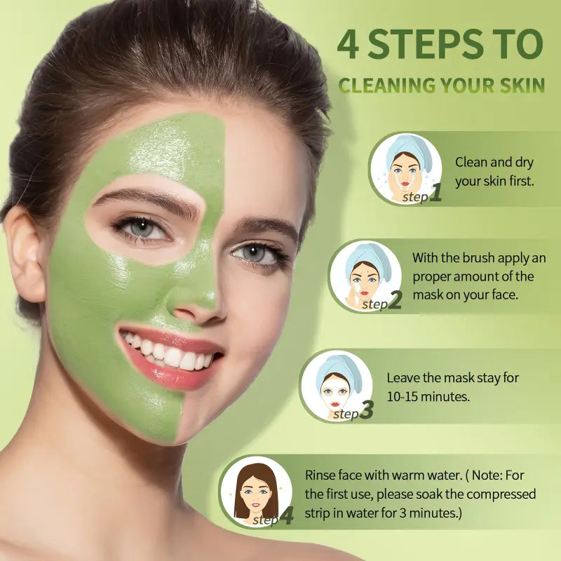 1pc Deep Cleansing Purifying Green Tea Facial Mask - Volcanic Mud Face Mask for Deep Washing