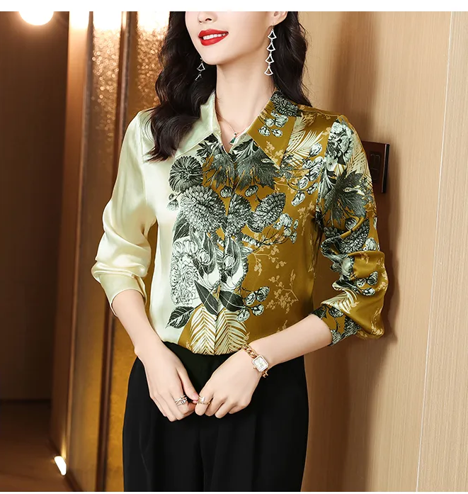 silk print long-sleeved Shirt for women