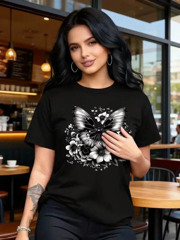 Circle Chic Butterfly Print T-Shirt