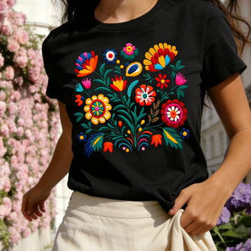 Floral Color Letter Print T-shirt,