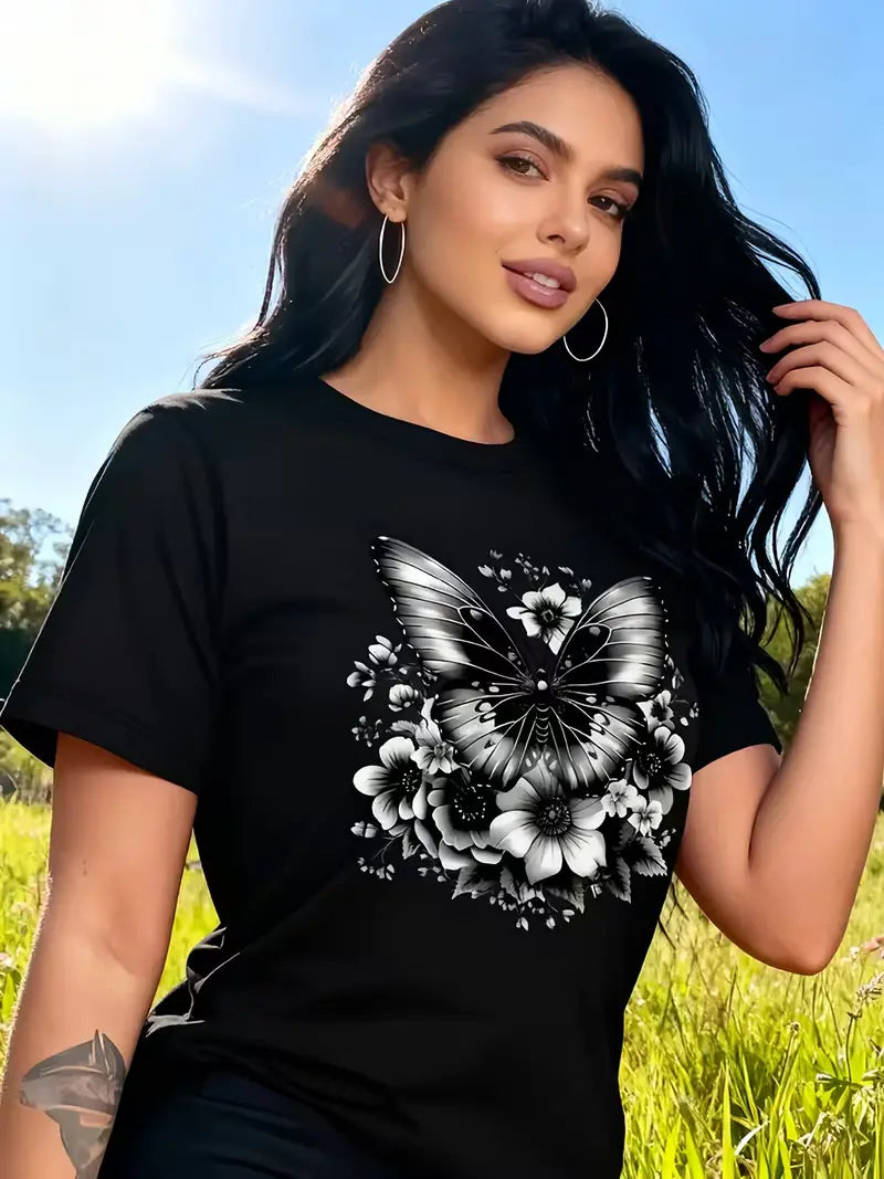 Circle Chic Butterfly Print T-Shirt