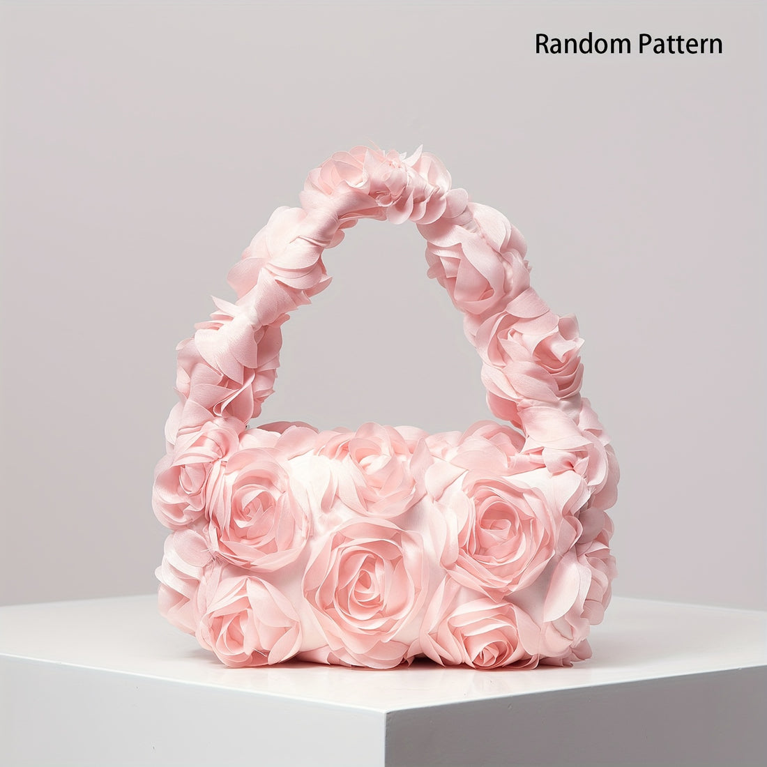 Unique Handle Design| Elegant Rose Pattern Evening Clutch Chic Polyester Bag with Zip Closure, Perfect for Weddings & Parties - Sweet & Ro tic for Wo on Valentine's Day