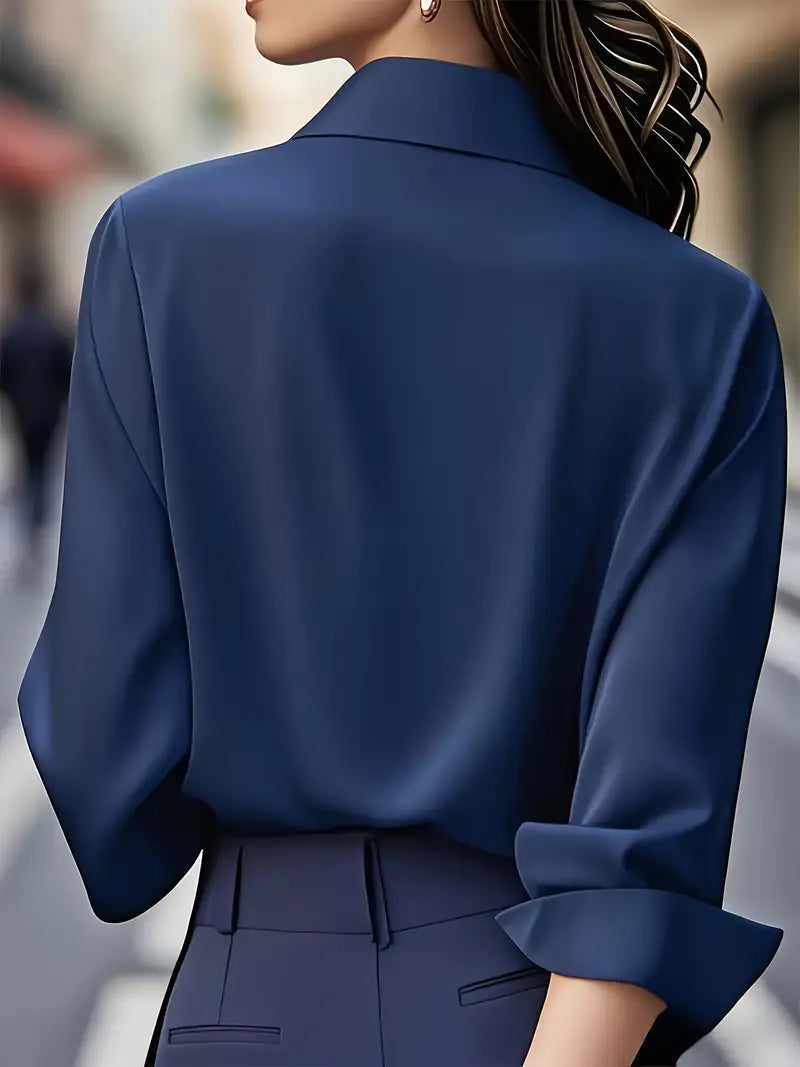 Women'S Elegant Blouse - Soft Satin-like Texture, Classic Collar Button-Up Shirt for Wedding Guest, Office, Party - All-Season Formal & Everyday Tops