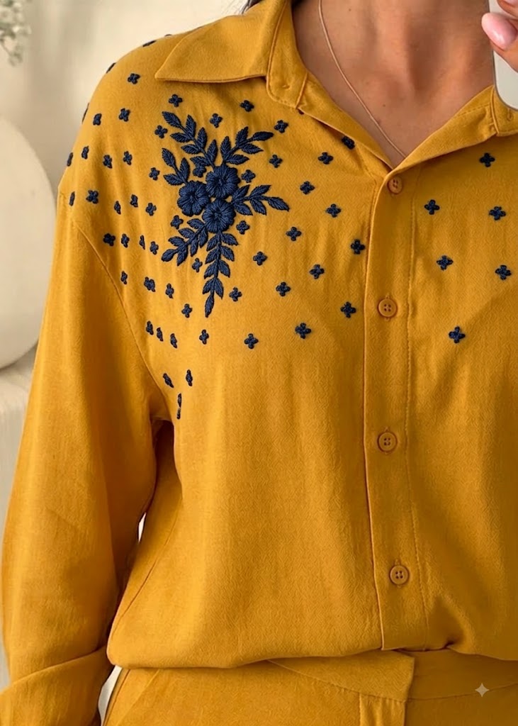 Mustard Yellow Embroidered Shirt