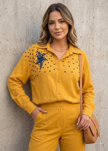 Mustard Yellow Embroidered Shirt