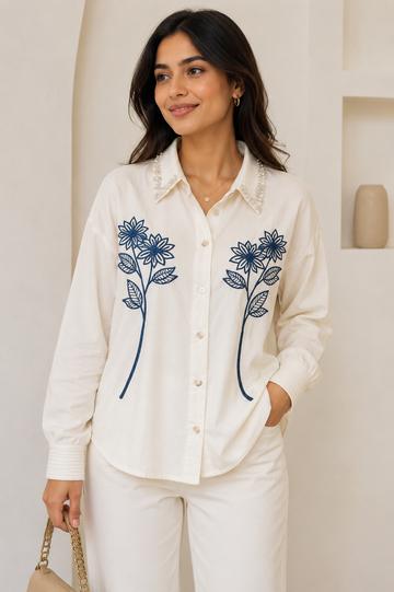 Women's Floral Embroidered Rayon Viscose Shirt