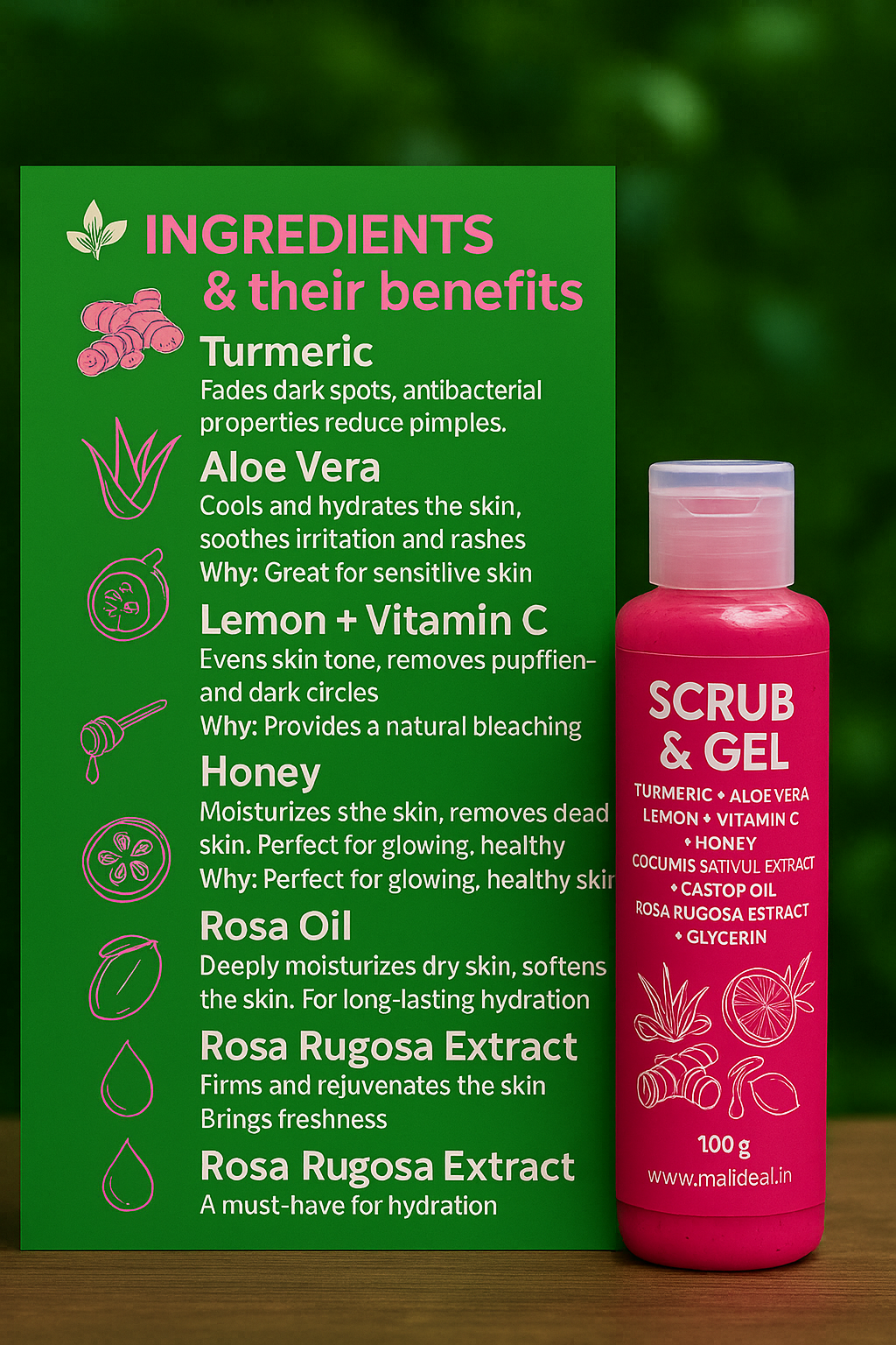 100 % Pure Natural Ingredient - 100gm Scrub & Gel and 120gm Face Pack