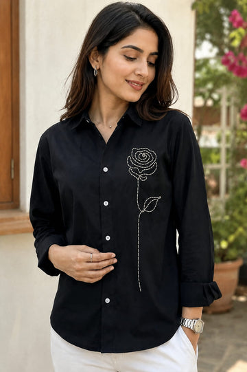 Black Rose Embroidered Shirt
