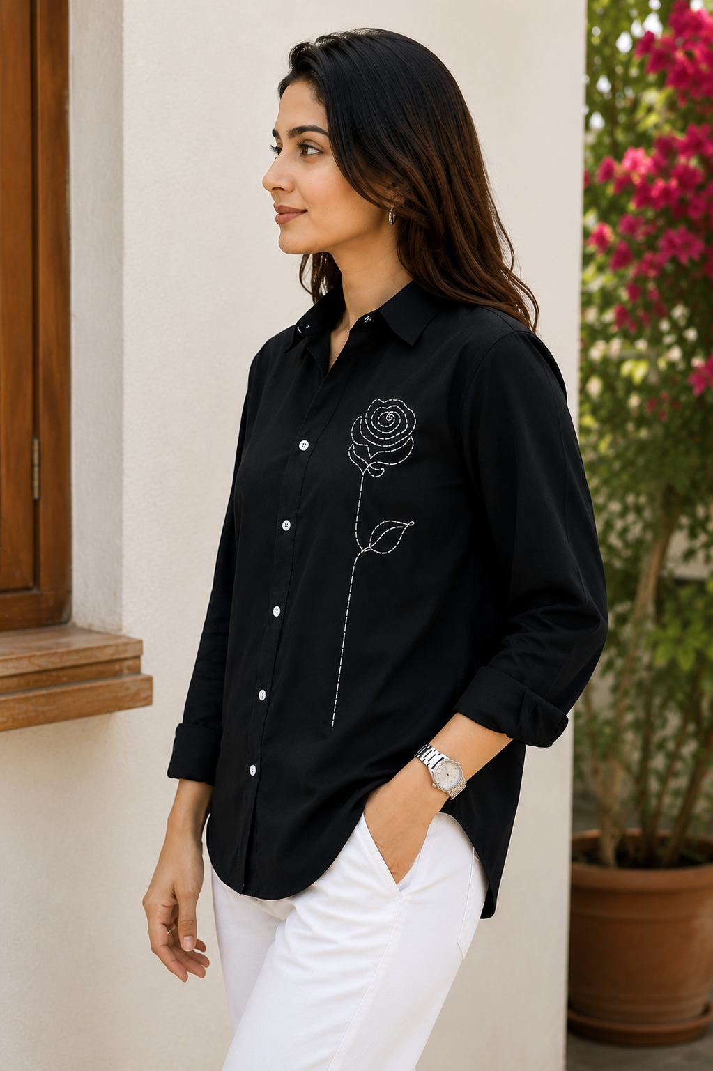 Black Rose Embroidered Shirt