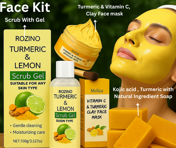 Face Kit - Turmeric & Lemon, Aloe Vera Scrub Gel 100g  Face mask 102g & Soap 100g Moisturizing Care, Skin Brightening, Travel-Friendly Size