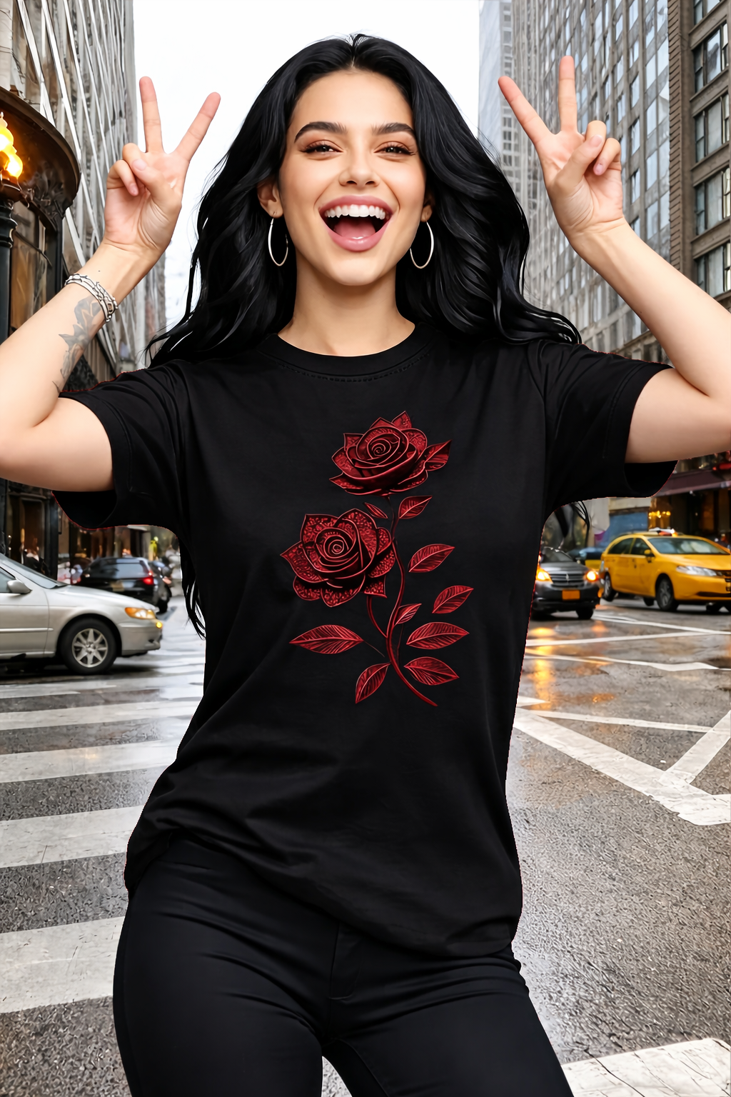 Rose Flower Print Women's Casual T-shirt