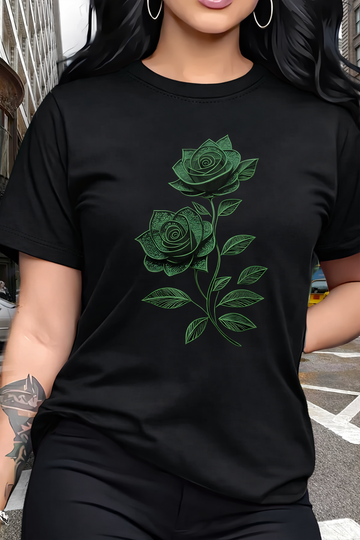 Rose Flower Print Women's Casual T-shirt