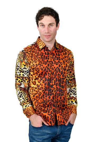 Men's Rhinestone Printed Leopard Chain Floral Shirts