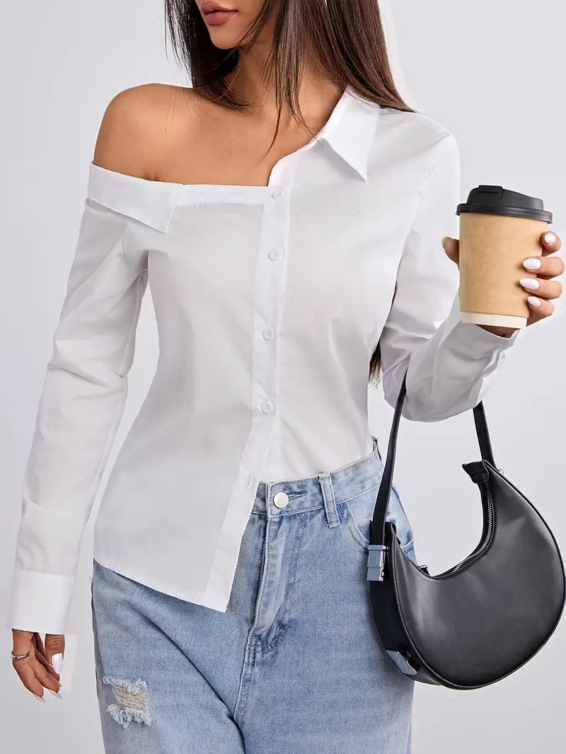 One-shoulder Button Front Shirt