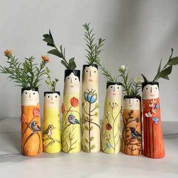 Home Decor - Creative Face Bud Vases, Family Painting Small Vases For Flowers Human Face Vase Handmade