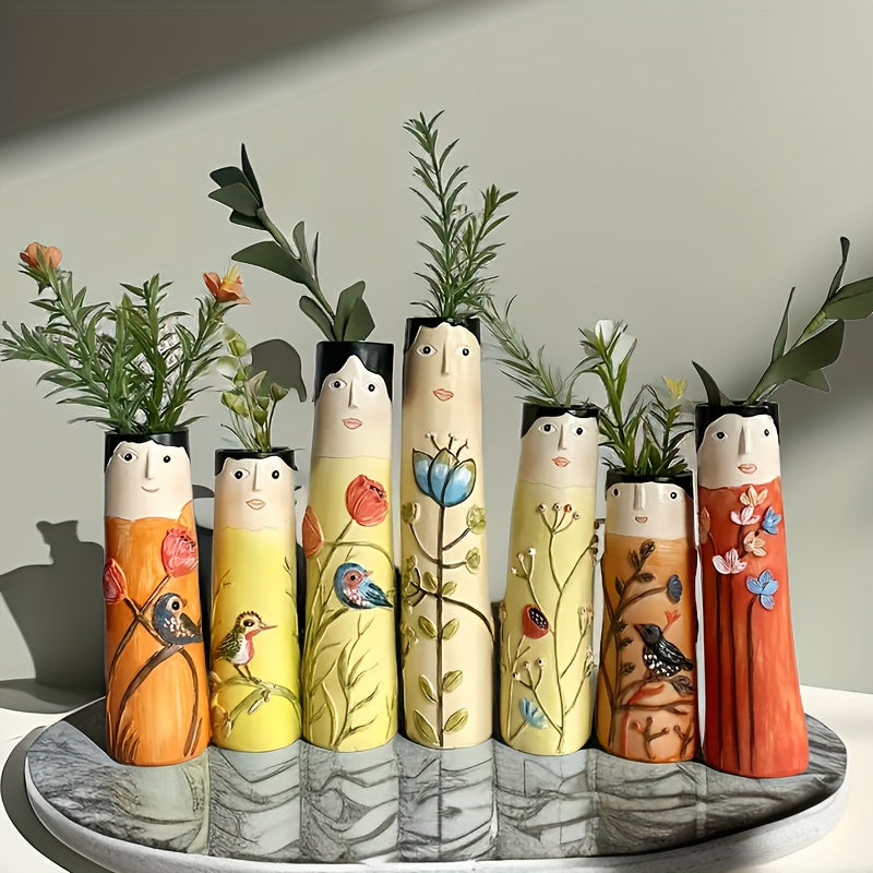 Home Decor - Creative Face Bud Vases, Family Painting Small Vases For Flowers Human Face Vase Handmade
