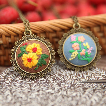 Embroidered jewelry decor|Embroidered pendant|Handmade embroidery necklace|embroidery