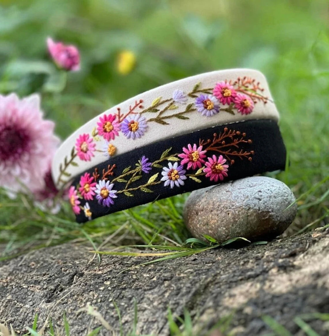 Floral Embroidered Headband, Linen Hair Accessories, Cute Embroidery