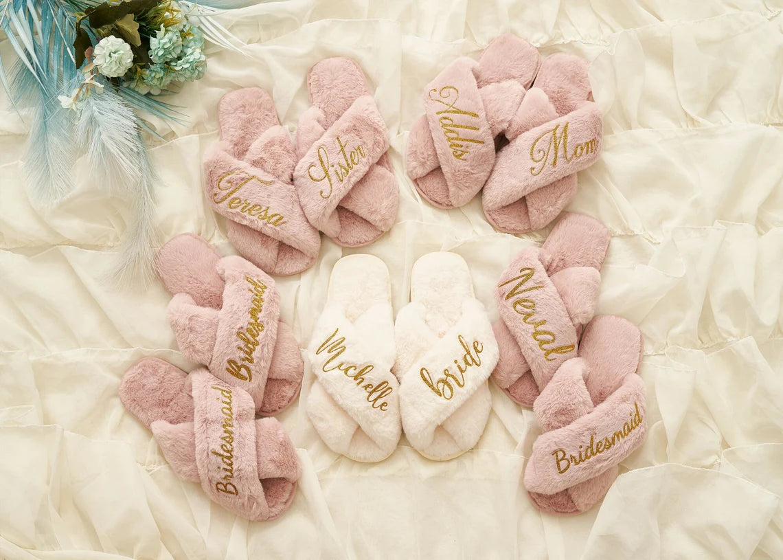 Custom Fluffy Slippers,Custom Bride Slippers