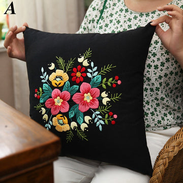Embroidered Pillow Cover Handmade Kit Canvas Cotton Cushion