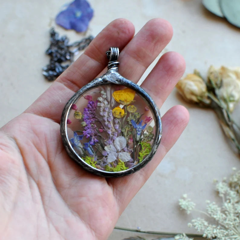 Flower Jewelry, Pressed Flower Necklace