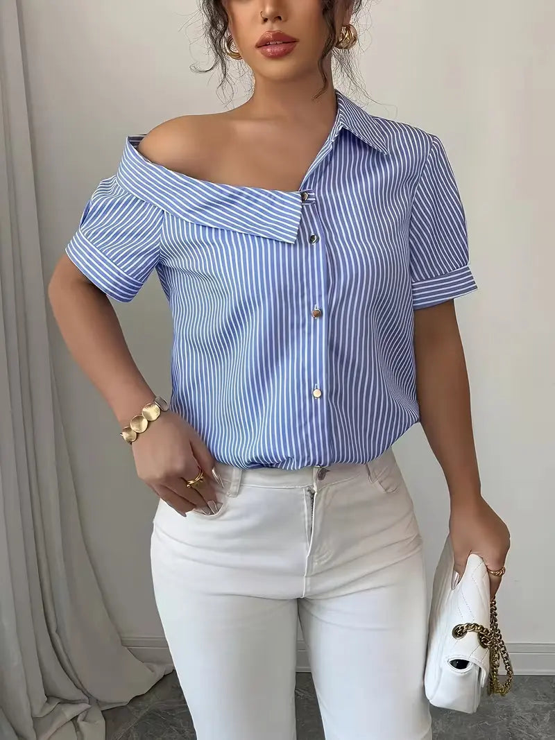 Off-Shoulder Striped Shirt for Women