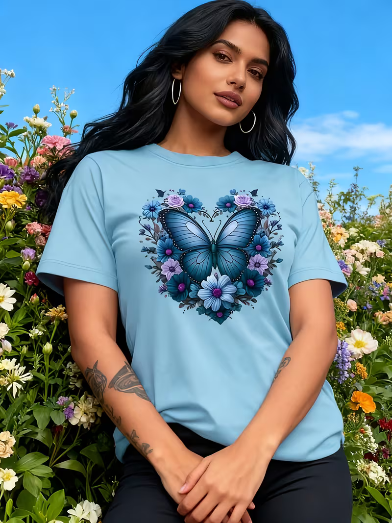 Beautiful Butterfly Floral Print T-Shirt